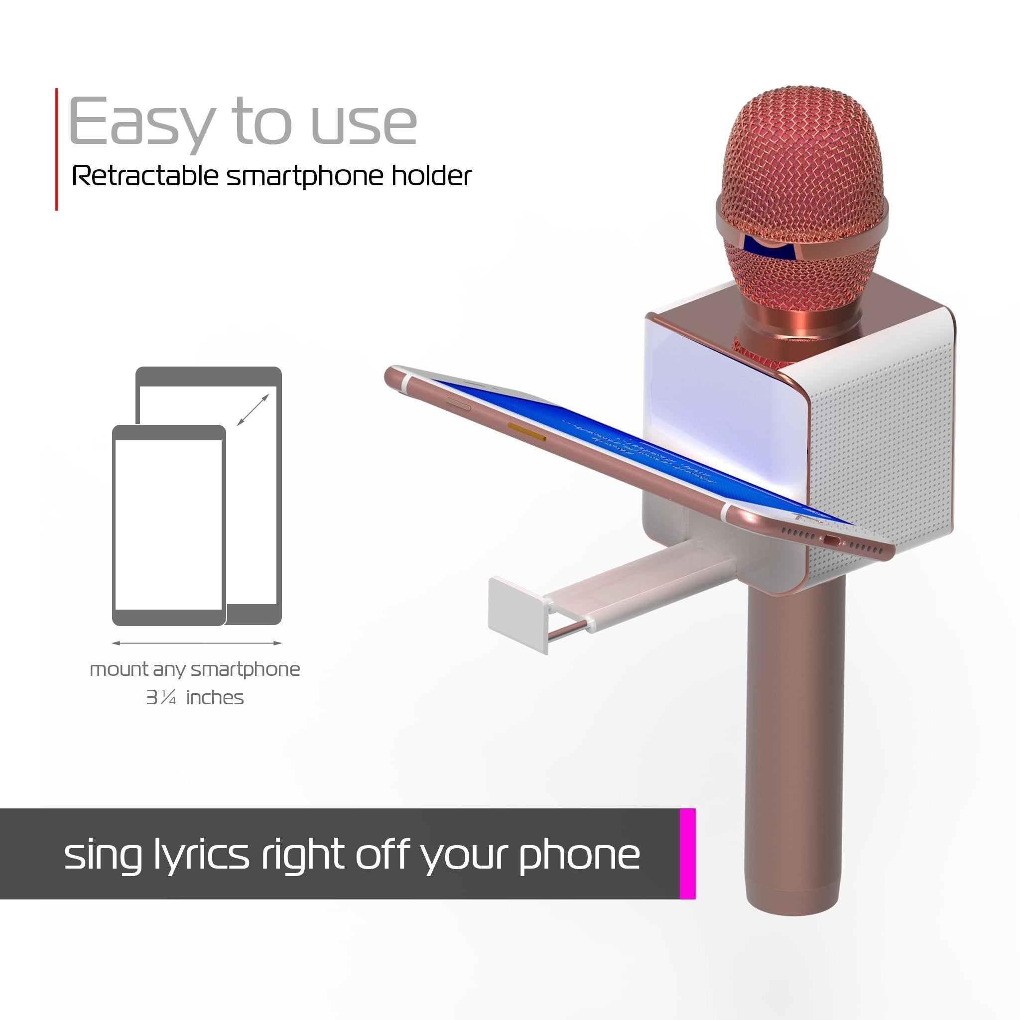 Tzumi PopSolo Professional Bluetooth Karaoke Microphone and Voice Mixer with Smartphone Holder - Great for Kids and Parties - Ro